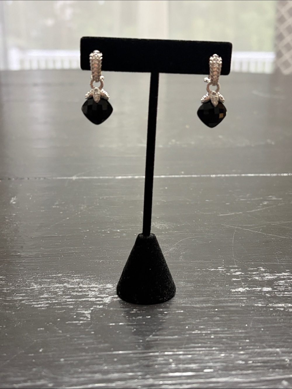 Judith Ripka pierced 925 silver Elegant Black Crystal Drop Earrings
